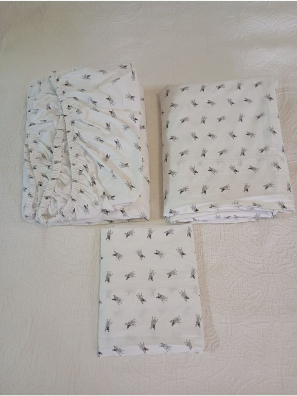 Ralph Lauren Home 100% Cotton Twin Sheet Set Dog Print White